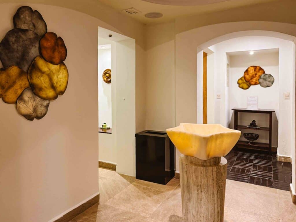 Empty interior of a women's spa bathroom space at an all inclusive resort in Mexico